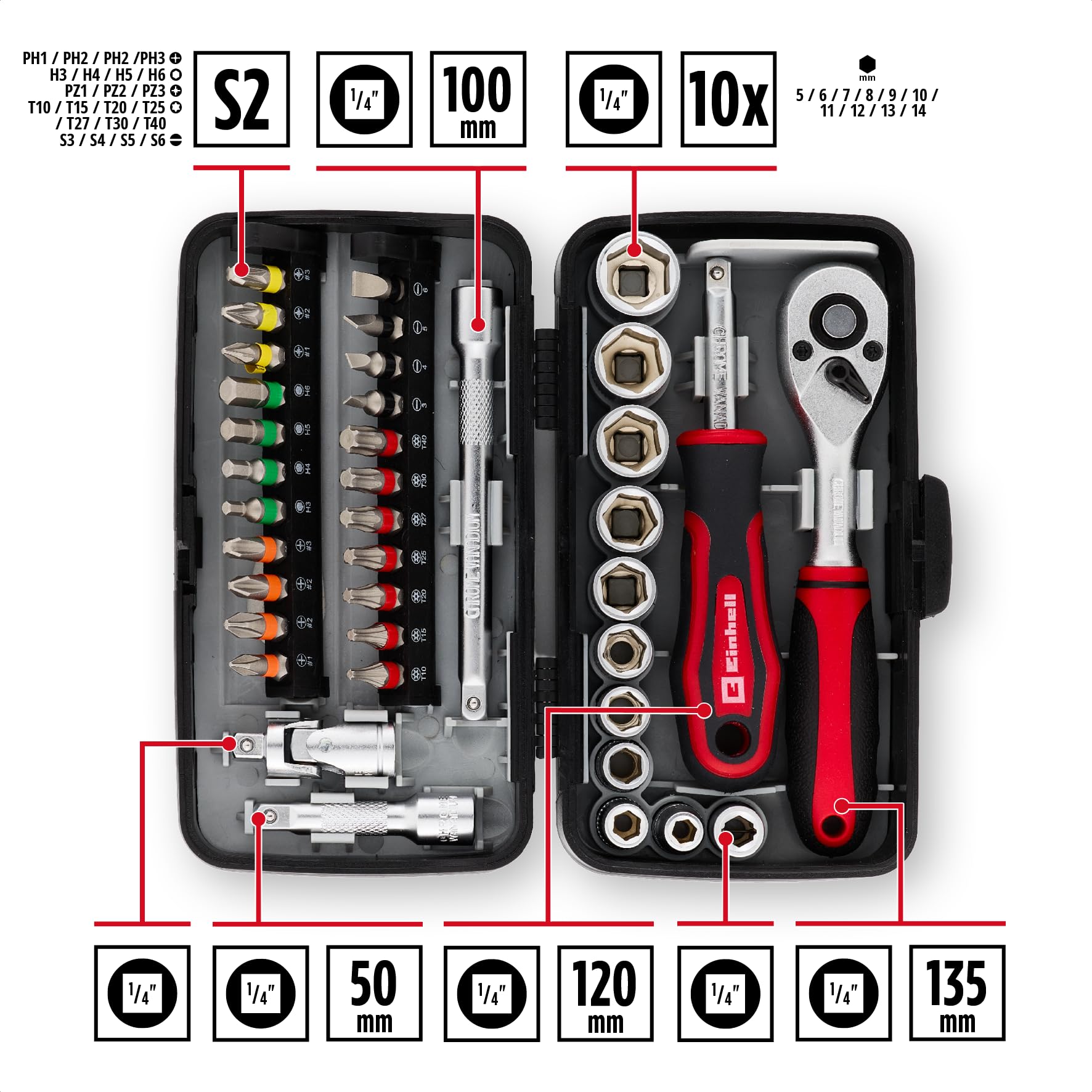 einhell-bit-und-steckschl-ssel-set-38-tlg-1-4-umschaltknarre-72-z-hne-crv-steckn image 2