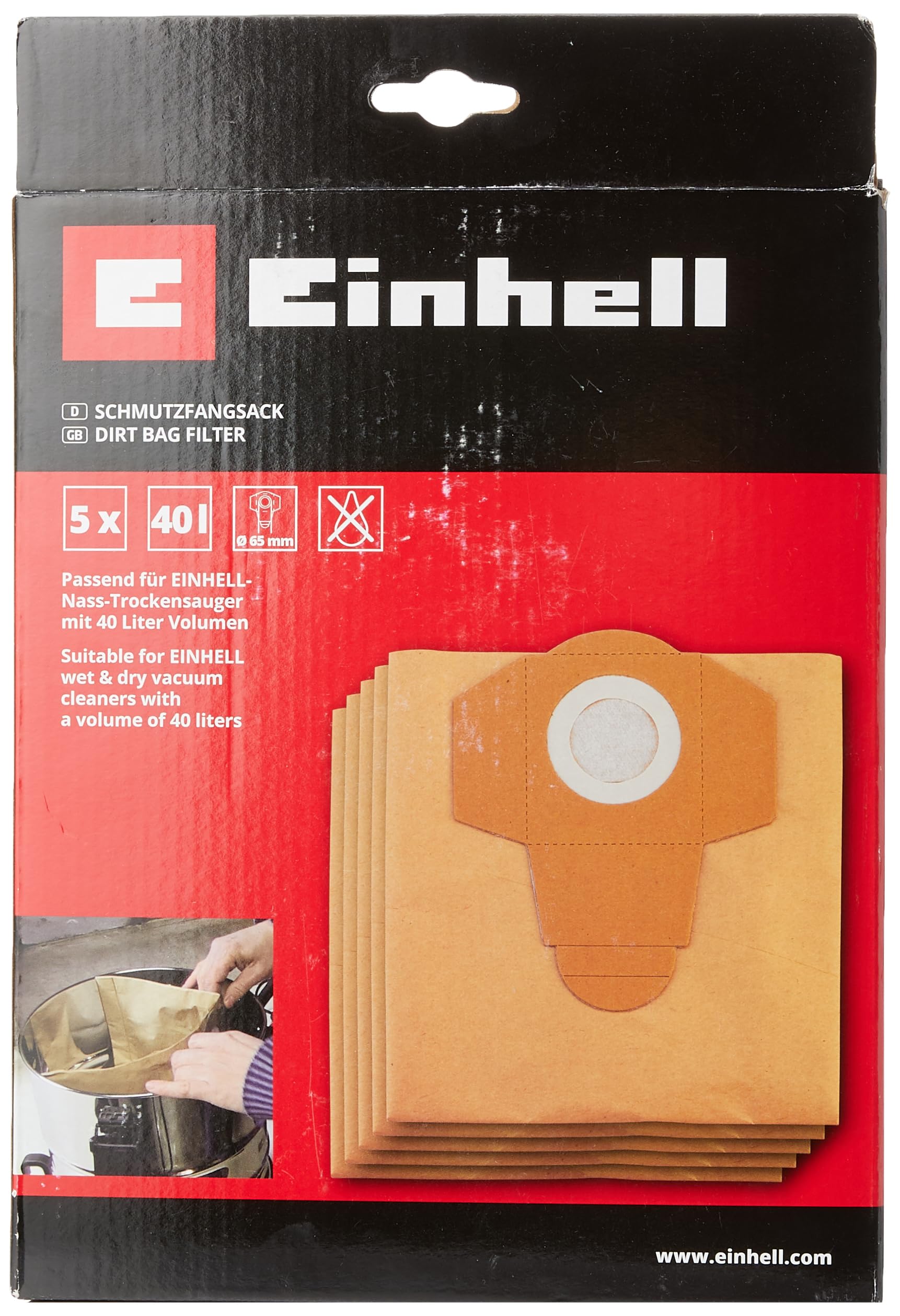 original-einhell-schmutzfangsack-40-l-5-st-ck-papier-passend-f-r-einhell-nass-tr image 2